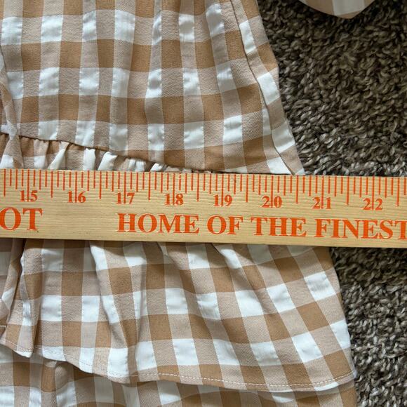 Moon River Gingham Plaid Dress M Tan Puff Sleeve Ruffle Prairie Cottagecore NWT - Picture 5 of 8